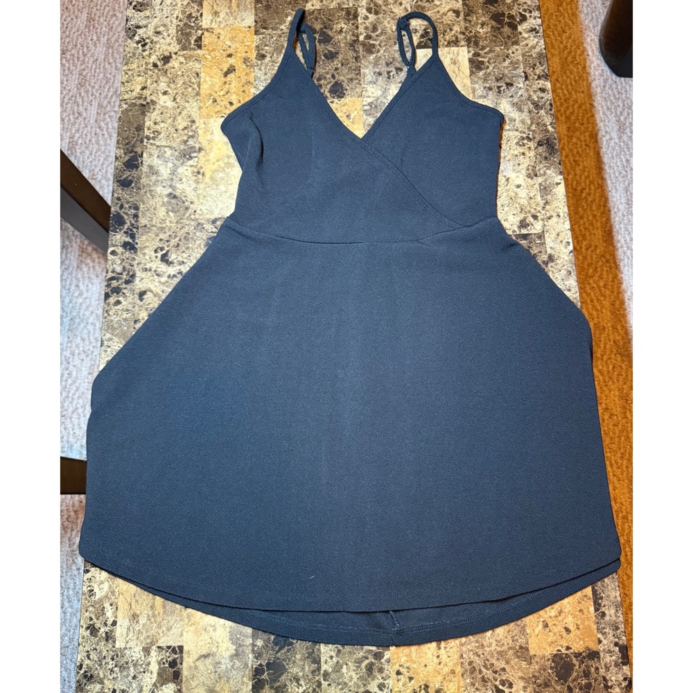 Black V Neck Sleeveless Wrap Skater Dress Women's Size L